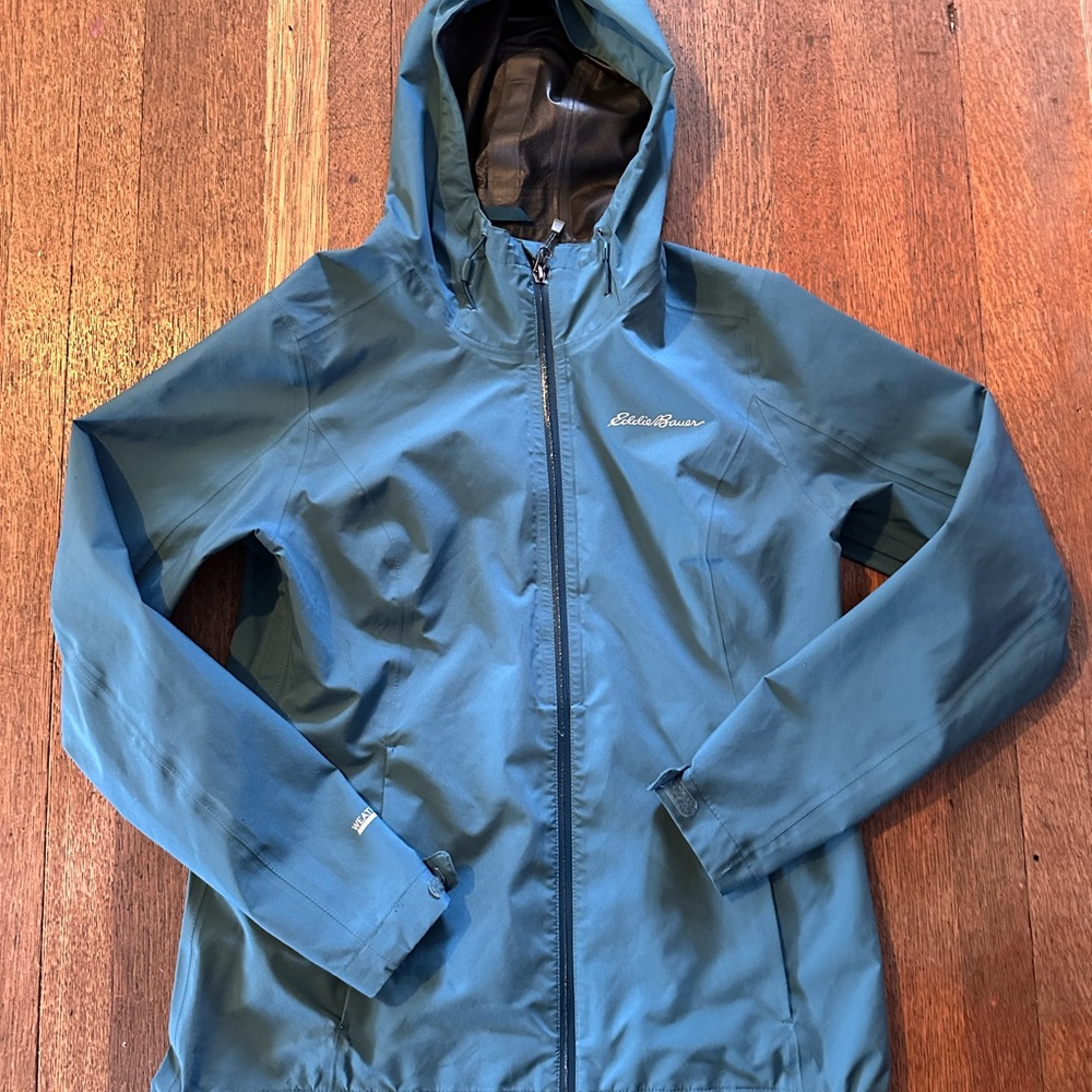 Eddie Bauer Teal Aqua Hooded Zip Windbreaker Women’s M